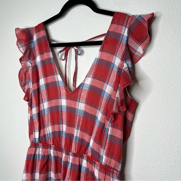 Blue Life Hope Romper 100% Cotton Low Back Gingham Red Blue Size Medium NWT - Picture 10 of 16
